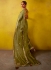 Olive green glass tissue sequins embroidered wedding saree with blouse 2153